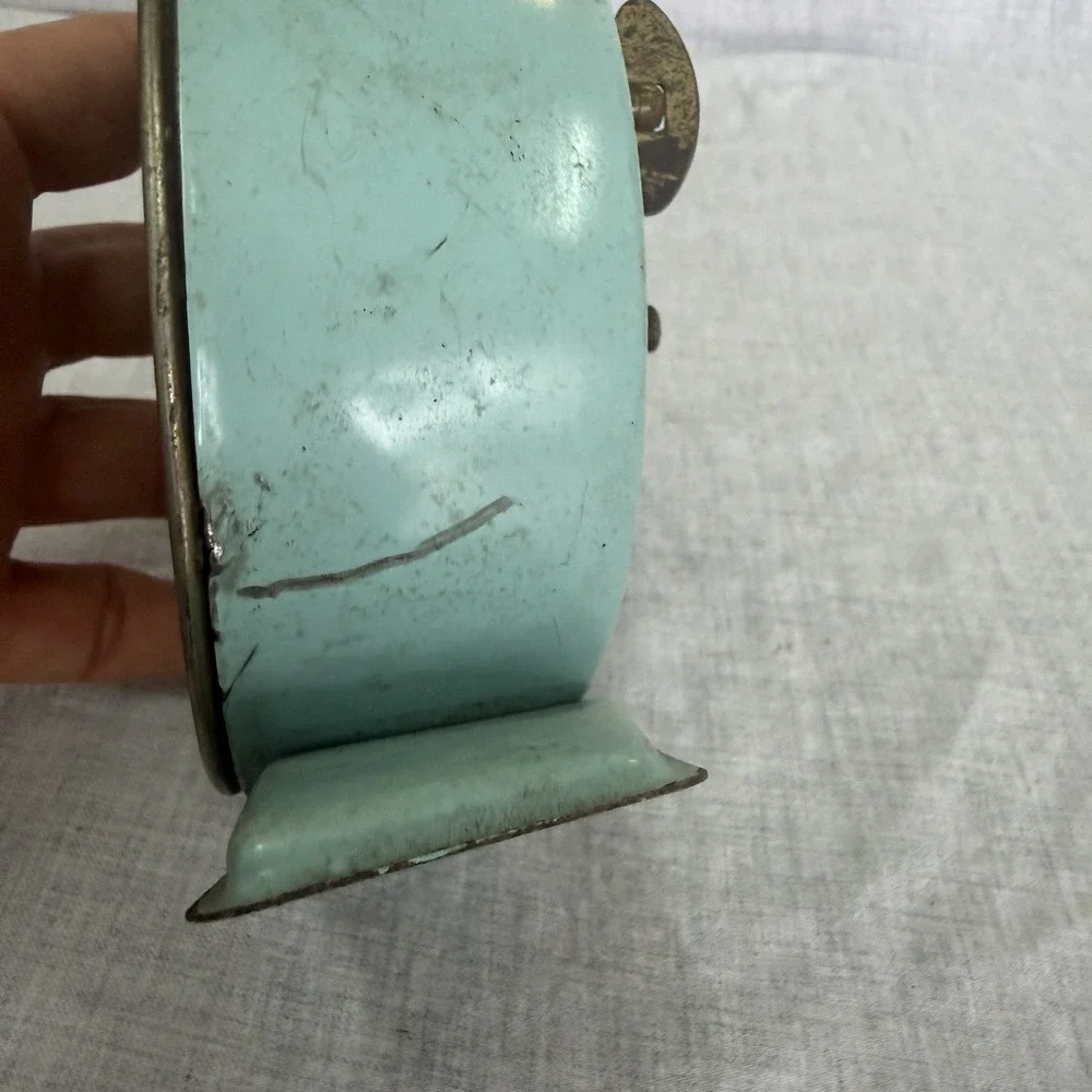 Vintage Westclox America Desktop Alarm Clock Turquoise Green Stand Made In USA